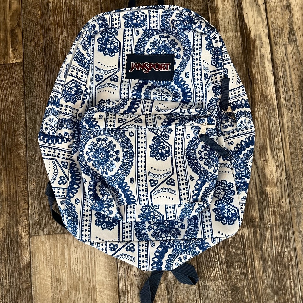 Jansport Navy and White Paisley Backpack